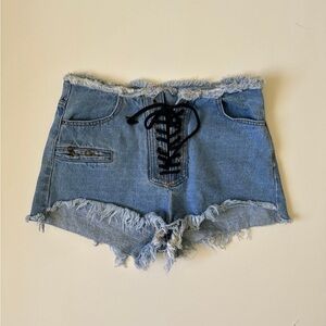 LIONESS Lace Up Jean Shorts ~M